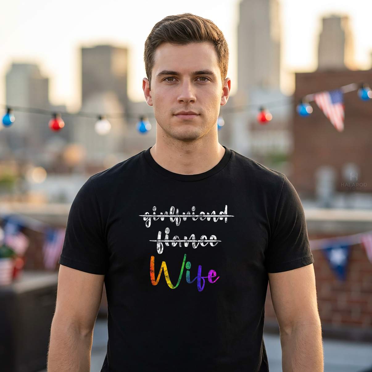 Just Married LGBT Wedding TShirt Party Lesbian Wife Honeymoon Graphic For Mens