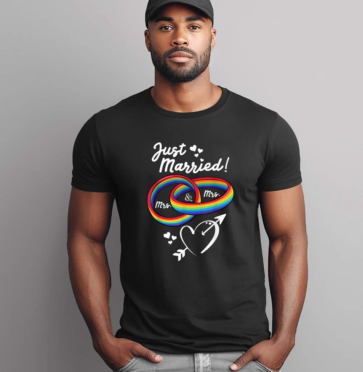 Just Married Mrs Mrs Gay Tee Shirt Lesbian Wedding Engagement LGBTQ Graphic Mens