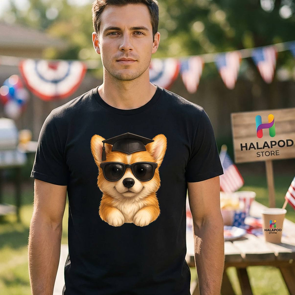Kawaii Corgi Graduate Cute Shirt Graduation Dog Lover Graphic Apparel Men