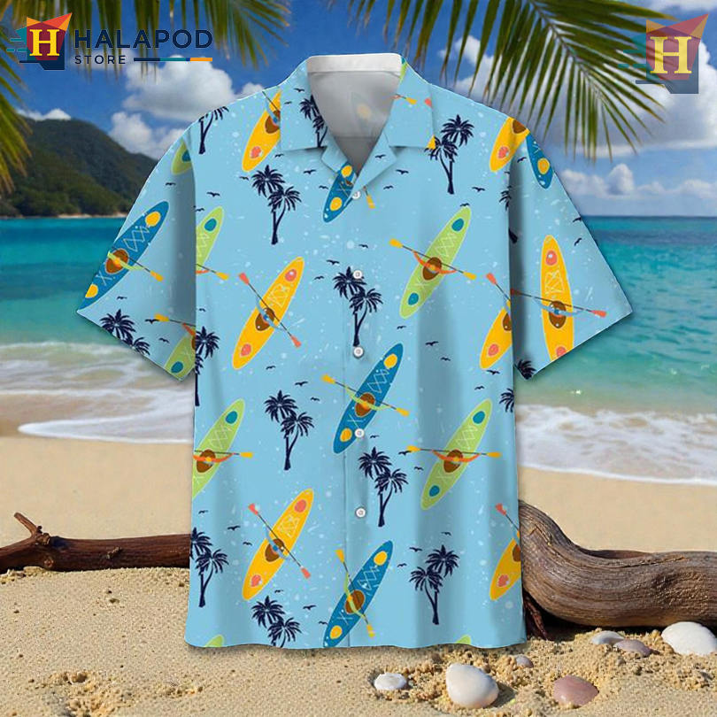 Kayaking Palm Hawaii Adventure Art With Hawaiian Button Up Shirt Summer Style