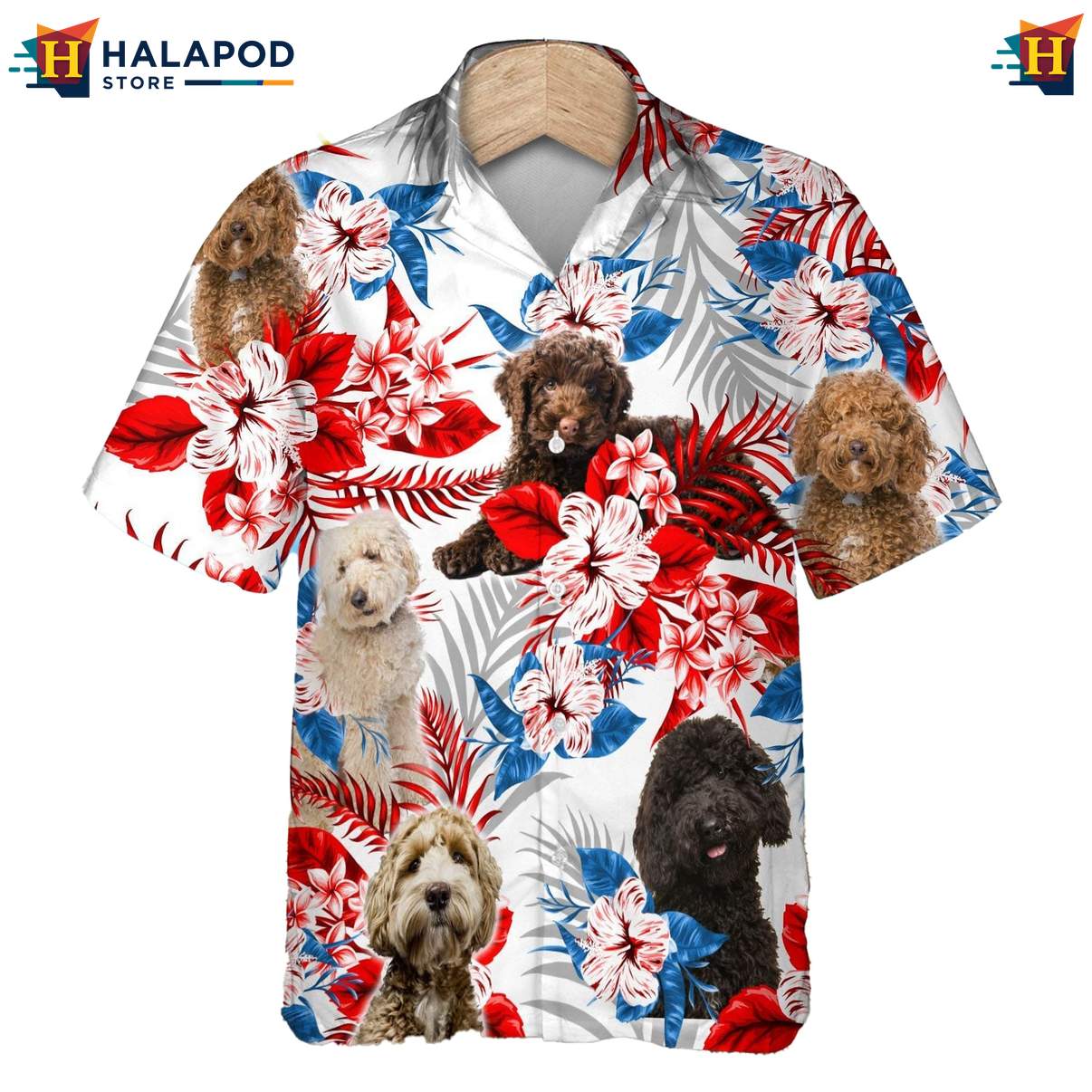 Labradoodle Dog Tropical Aloha Shirt Mens Hawaiian Leaf Button Down Outfit