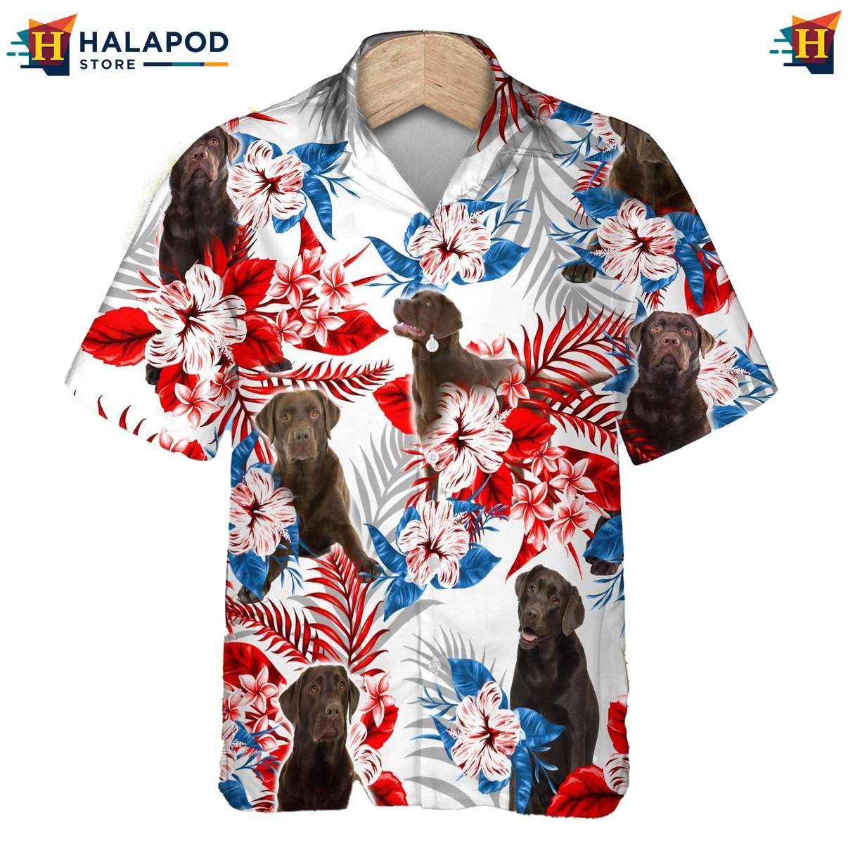 Labrador Chocolate Dog Hawaiian Shirt Tropical Leaf Aloha Beach Button Down