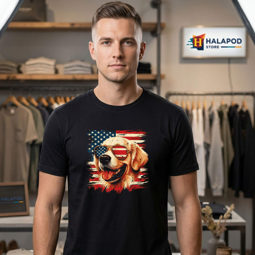 Labrador Golden Retriever 4th Of July Shirt Patriotic Dog Casual Graphic Mens