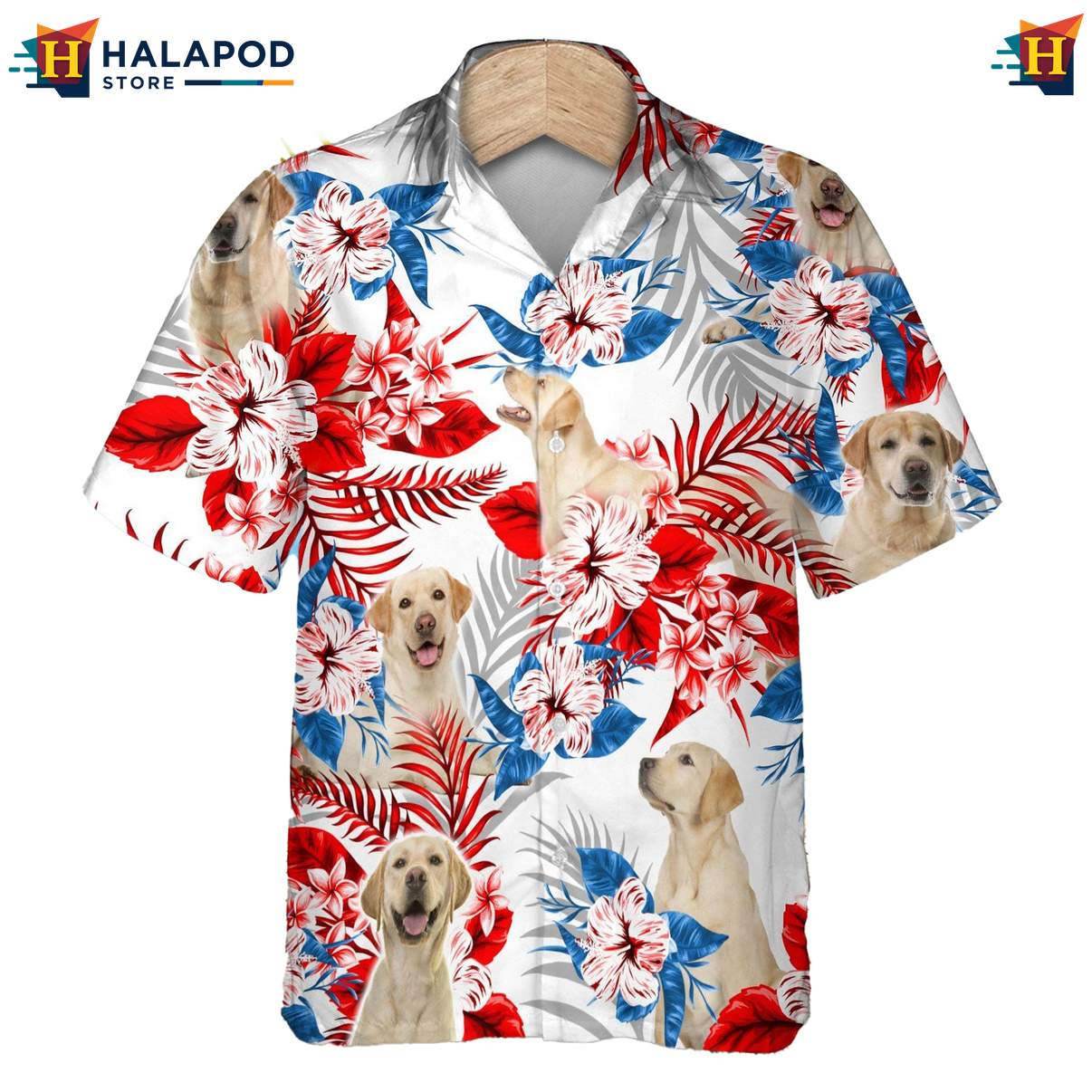 Labrador Retriever Aloha Dog Shirt Tropical Leaf Hawaiian Button Down Tops