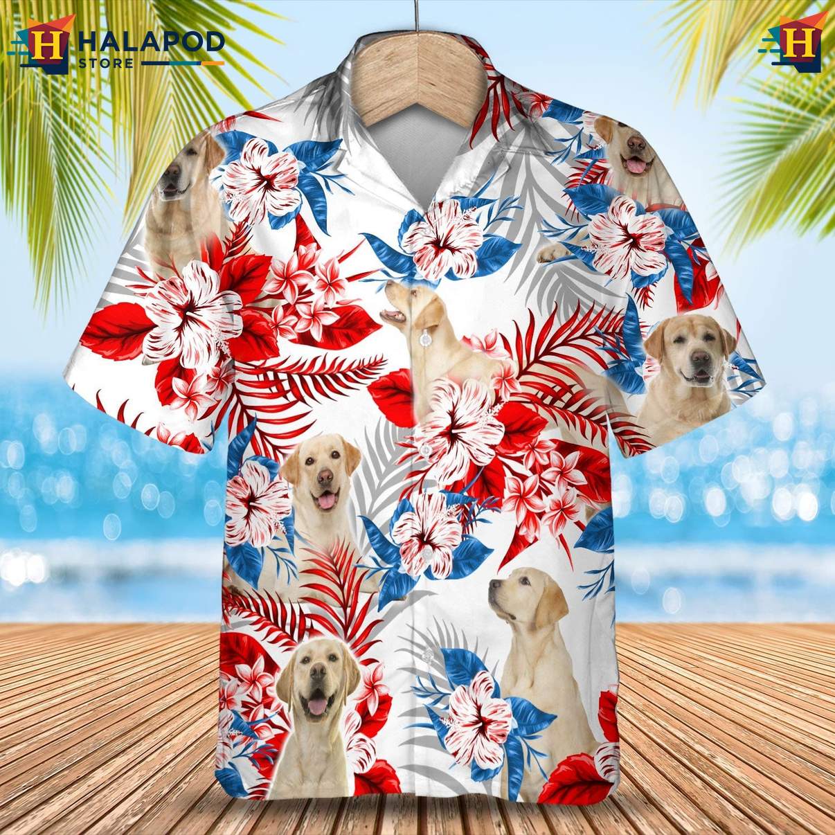 Labrador Retriever Aloha Dog Tee Shirt Tropical Leaf Hawaiian Button Down Tops
