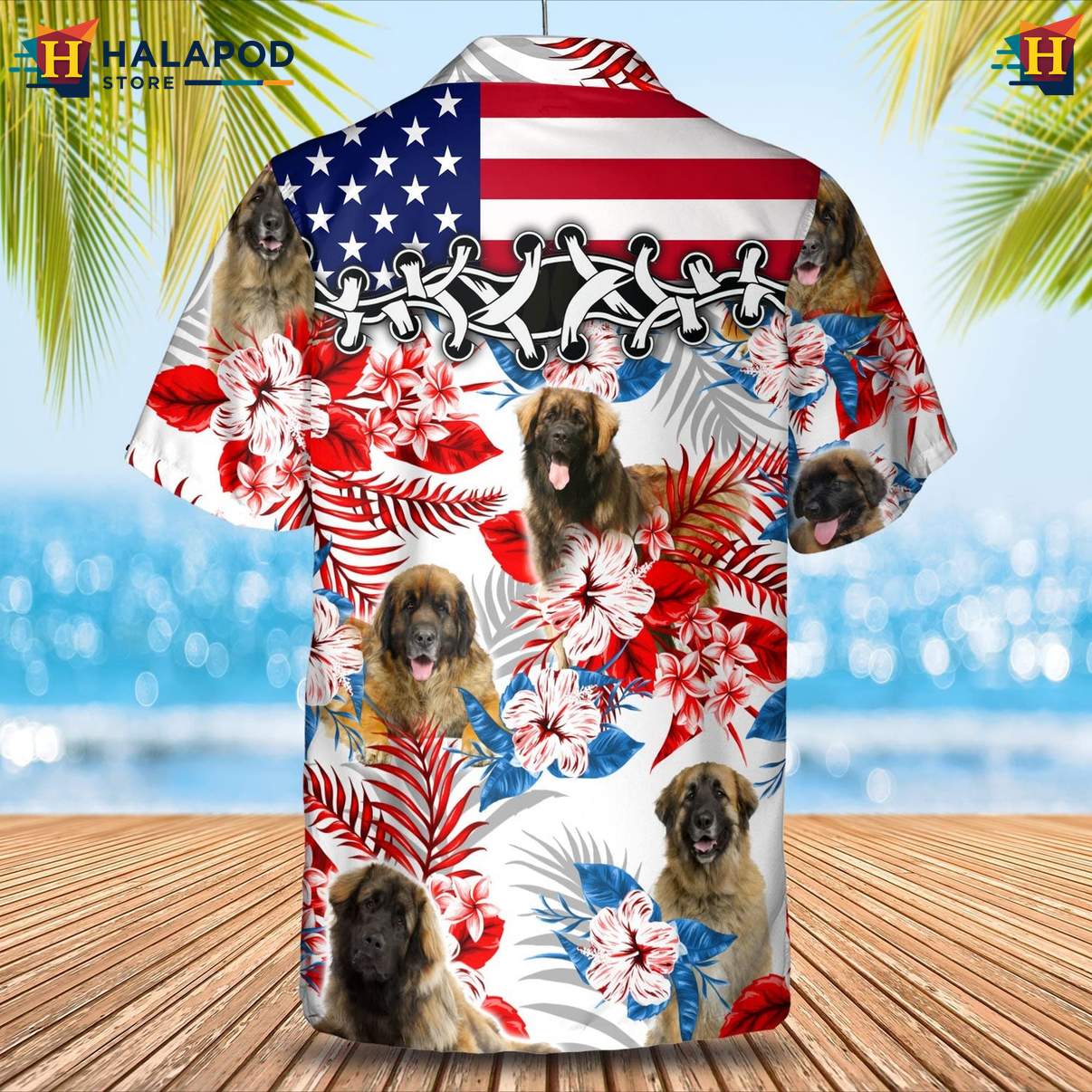 Leonberger Dog Tropical Aloha T-Shirt Mens Hawaiian Leaf Button Down Apparel