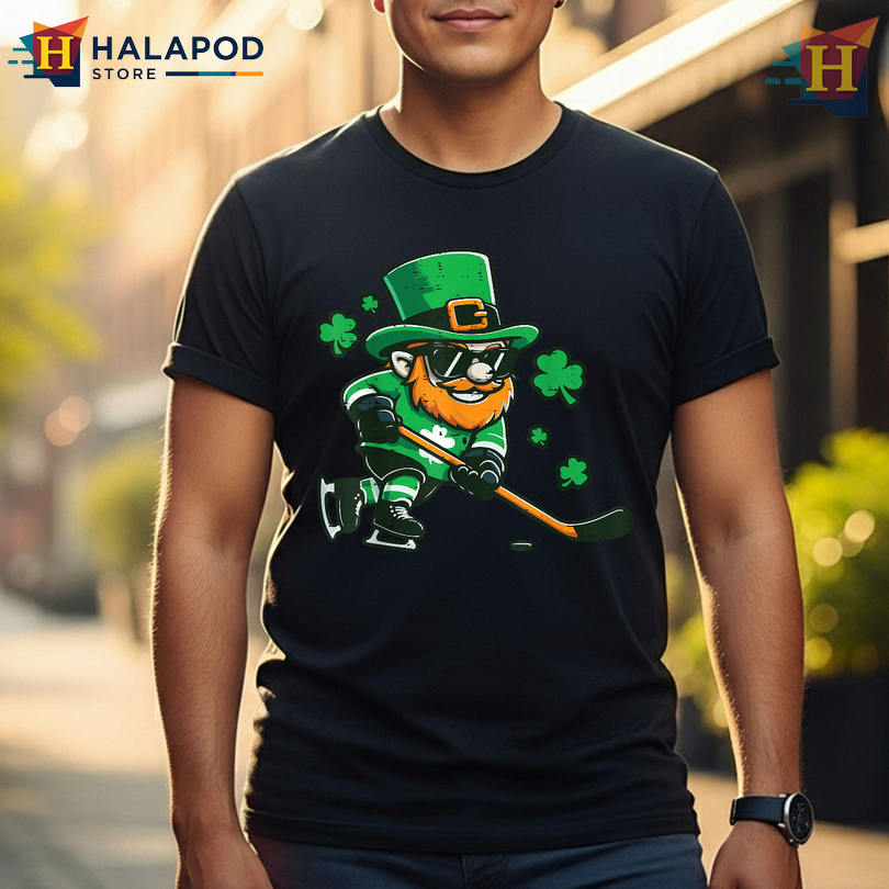 Leprechaun Ice Hockey Saint Pattys Graphic Womens St Patricks Day Shirt Sports
