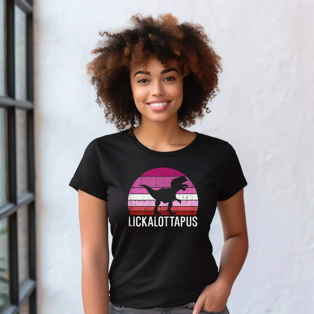 Lesbian Dinosaur Pride Tee Shirt Lickalottapus LGBTQ Flag Trex Graphic For Mens
