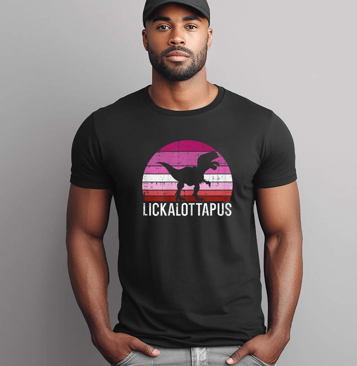 Lesbian Dinosaur Pride TShirt Lickalottapus LGBTQ Flag Trex Graphic For Mens