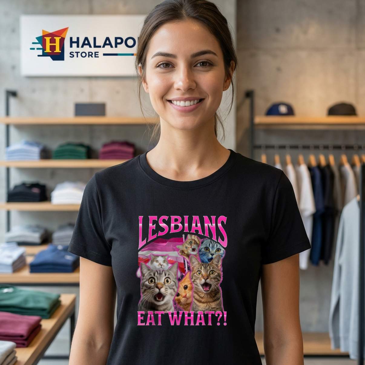 Lesbians Eat What Funny T-Shirt Cats Gay Pride LGBTQ Meme Graphic Design For Men