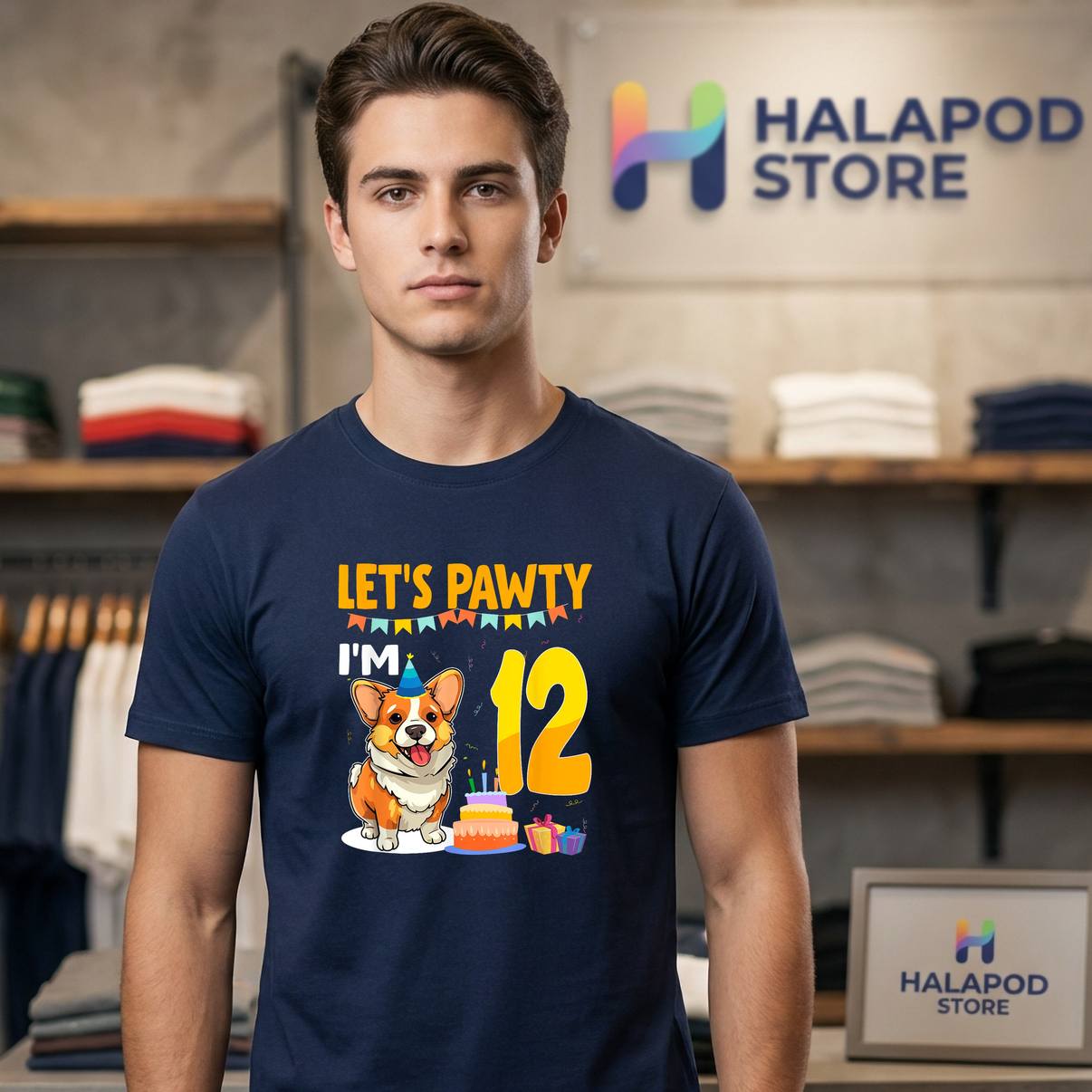 Lets Pawty Im 12 Year Old Tee Shirt Birthday Corgi Dog Lover 12th Graphic Men