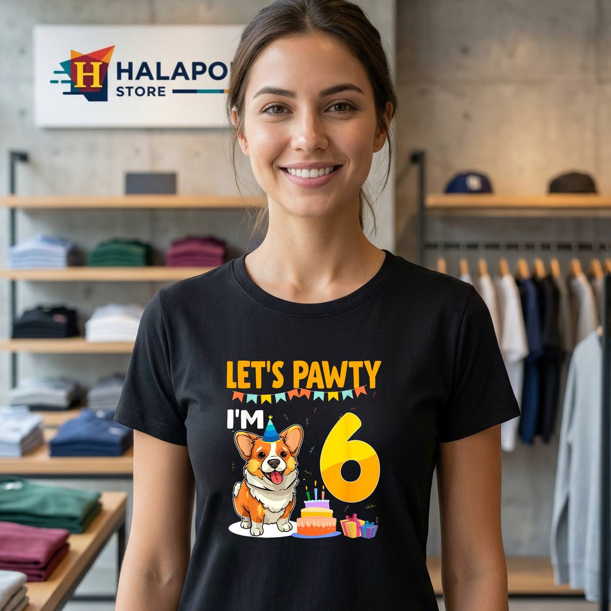 Lets Pawty Im 6 Year Old TShirt Birthday Corgi Dog Lover 6th Graphic Mens