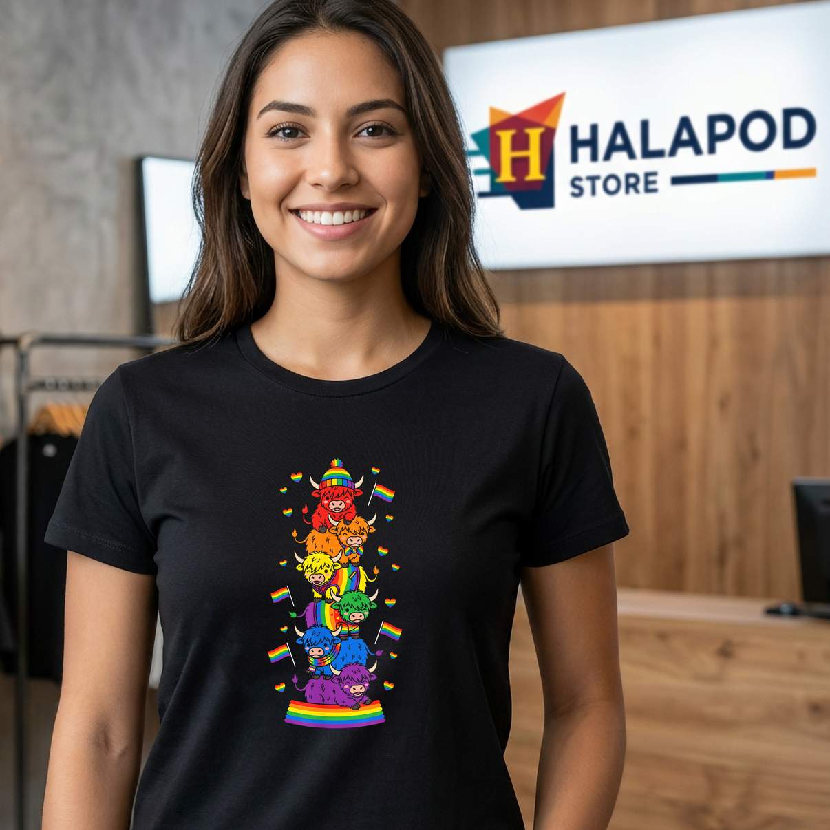 LGBT Highland Cow Pride Tee Shirt Funny Rainbow Lesbian Gay Graphic Design Womens