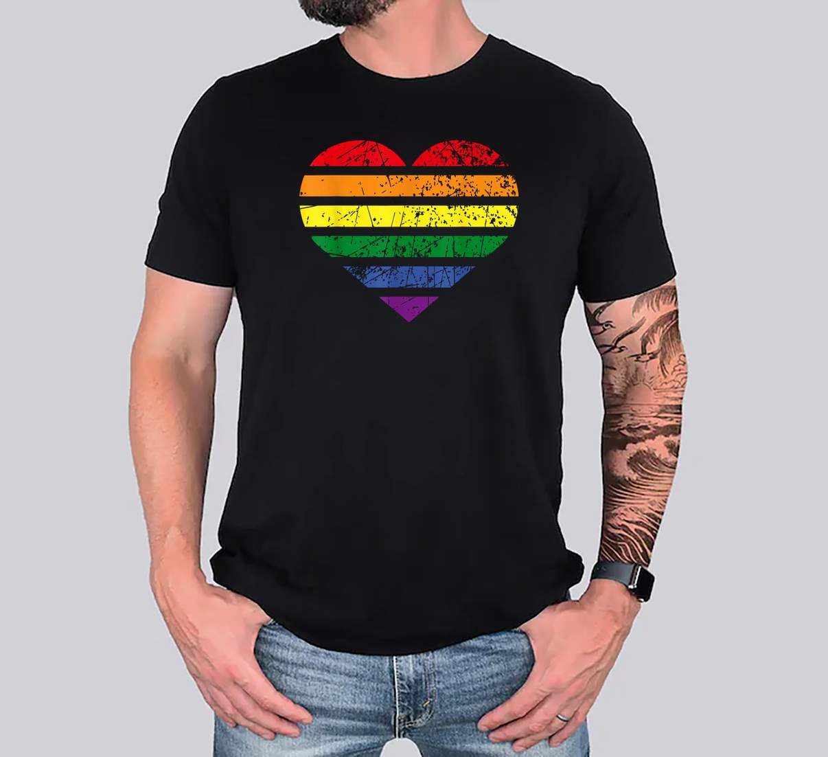 LGBT Rainbow Heart Love Shirt Couple Pride Month Valentines Day Graphic Mens