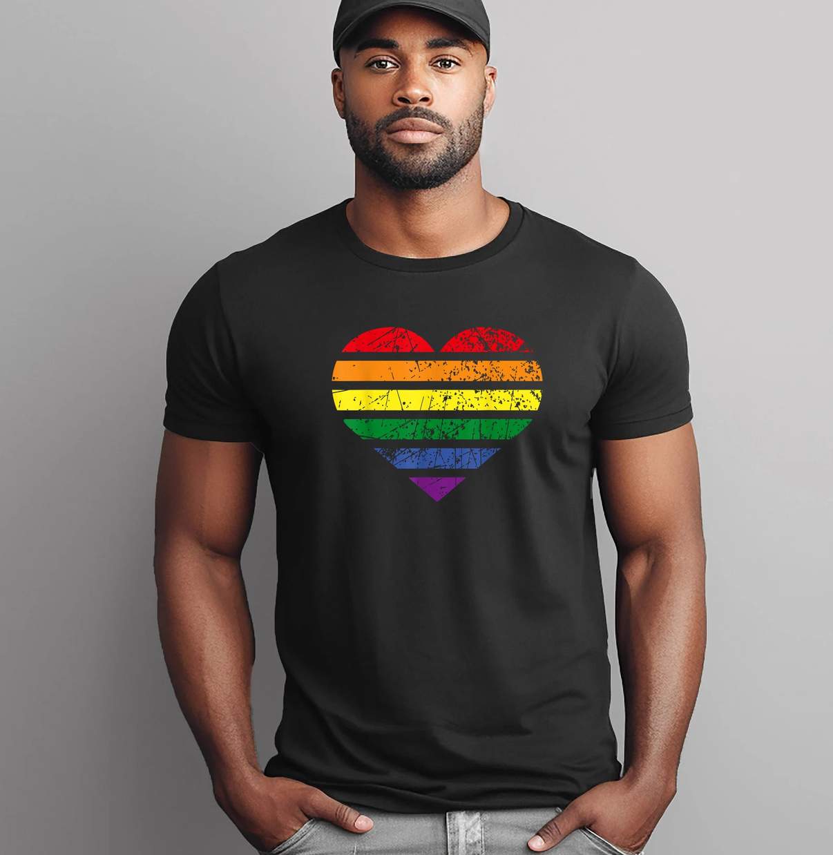 LGBT Rainbow Heart Love Tee Shirt Couple Pride Month Valentines Day Graphic Mens