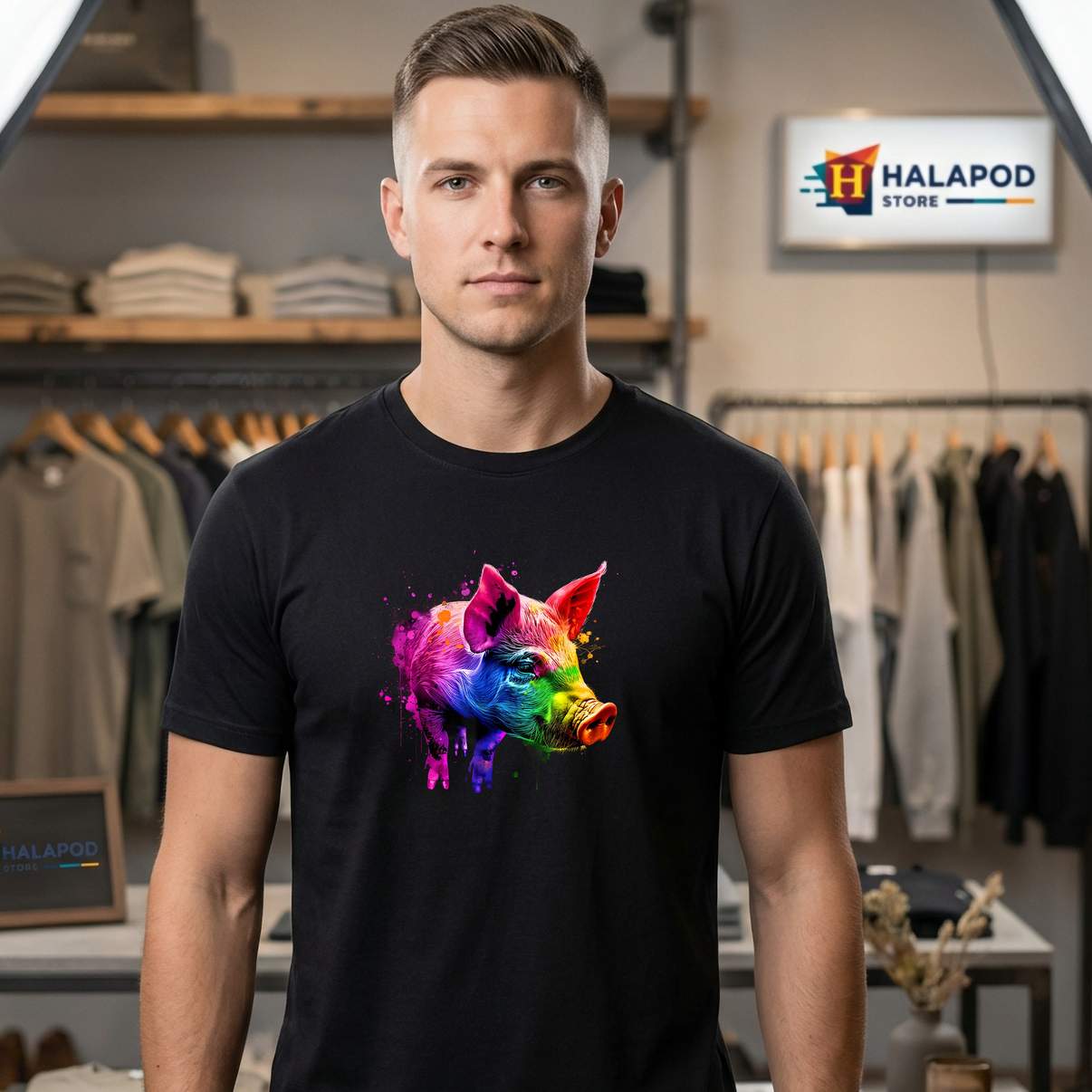 LGBT Watercolor Pig Gay T-Shirt Pride Rainbow Flag Month Funny Graphic For Mens