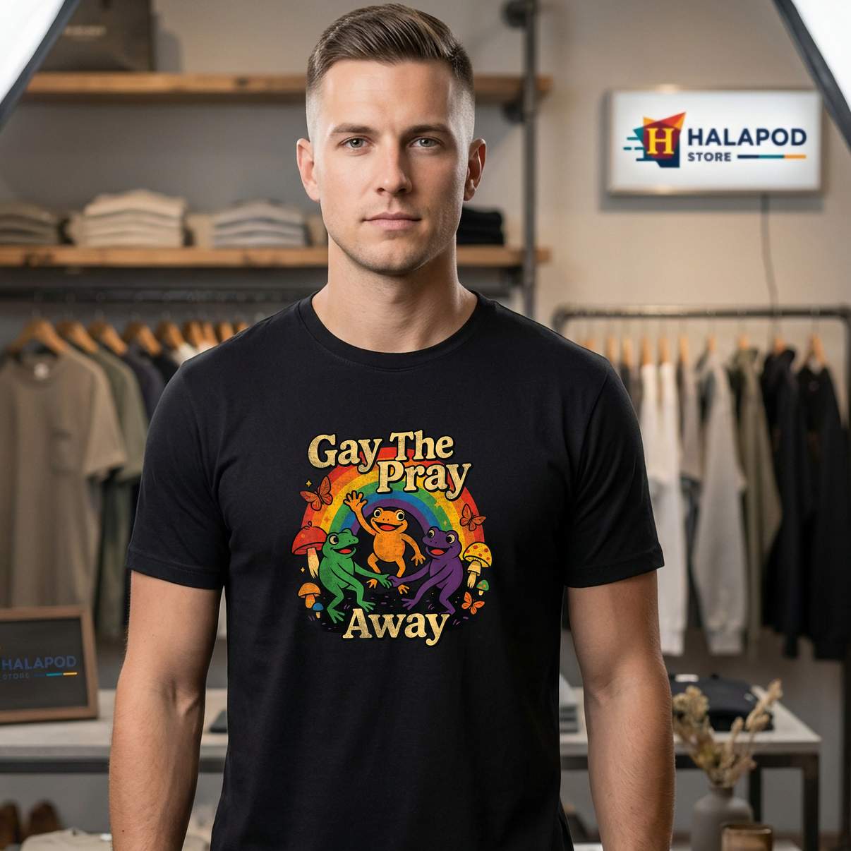 LGBTQ Rainbow Flag Funny Shirt Frogs Lover Gay The Pray Away Graphic For Mens