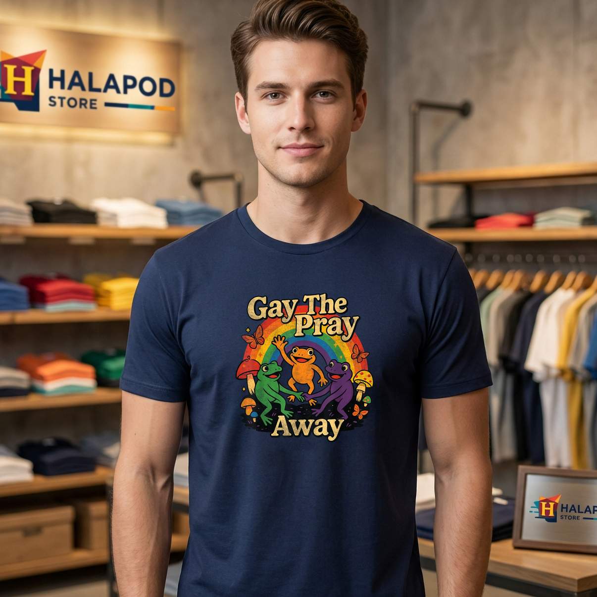 LGBTQ Rainbow Flag Funny Tee Shirt Frogs Lover Gay The Pray Away Graphic For Mens