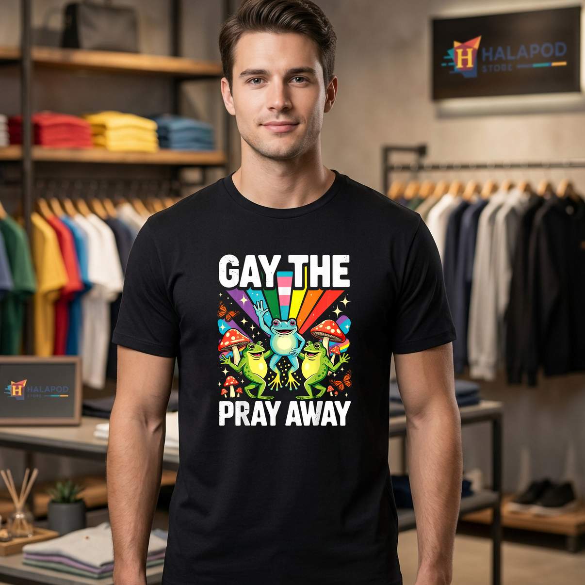LGBTQ Rainbow Funny Frogs T-Shirt Gay The Pray Away Meme LGBT Pride Graphic Men