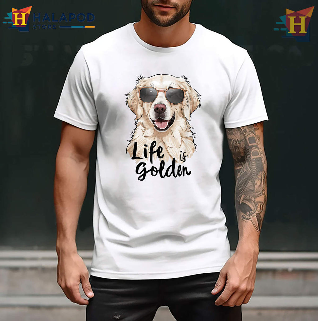 Life Is Golden Retriever Shirt White English Cream Cute Dog Novelty Graphic