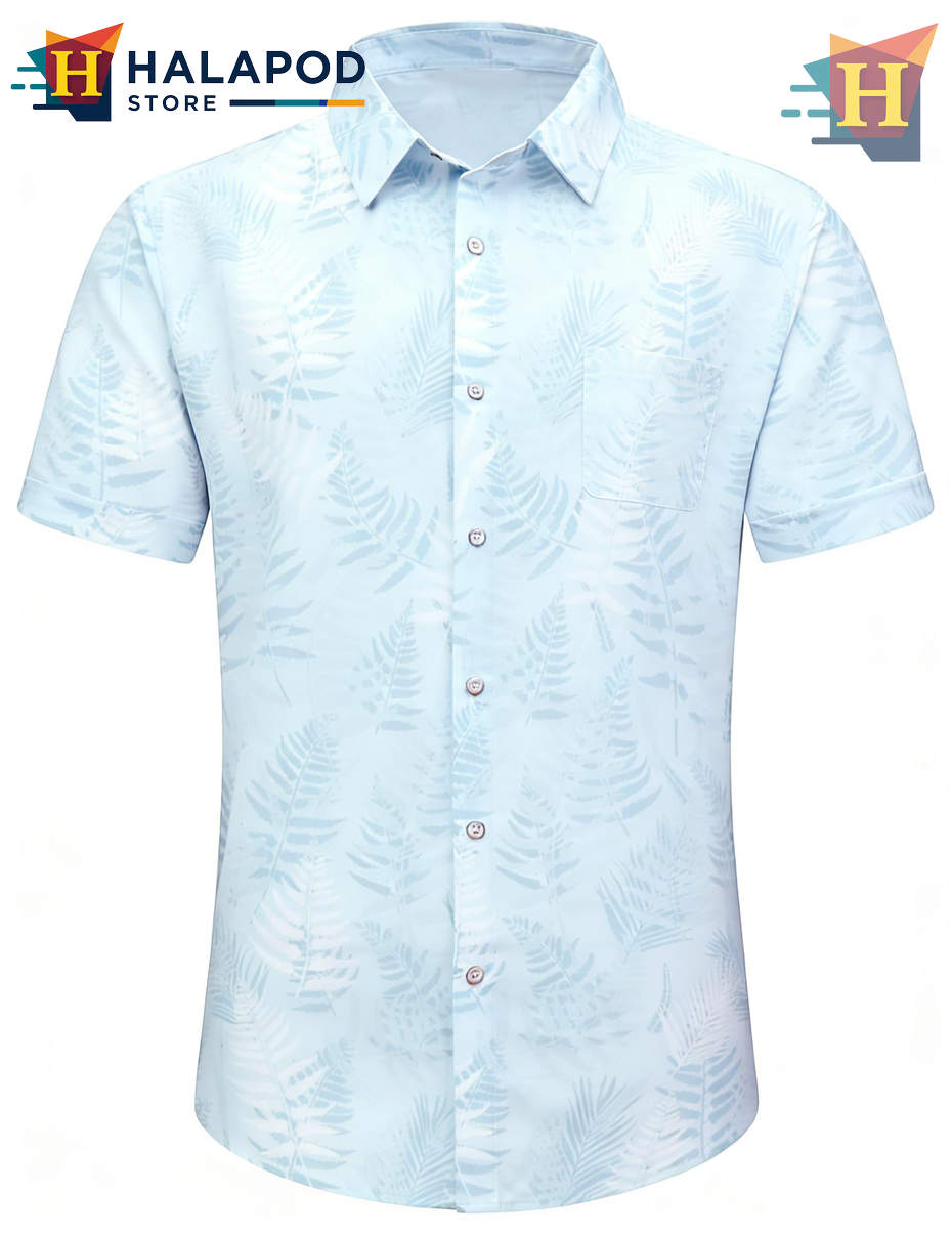Light Green Leaf Hawaiian Shirt Tropical Summer Beach Casual Button Down Shirt