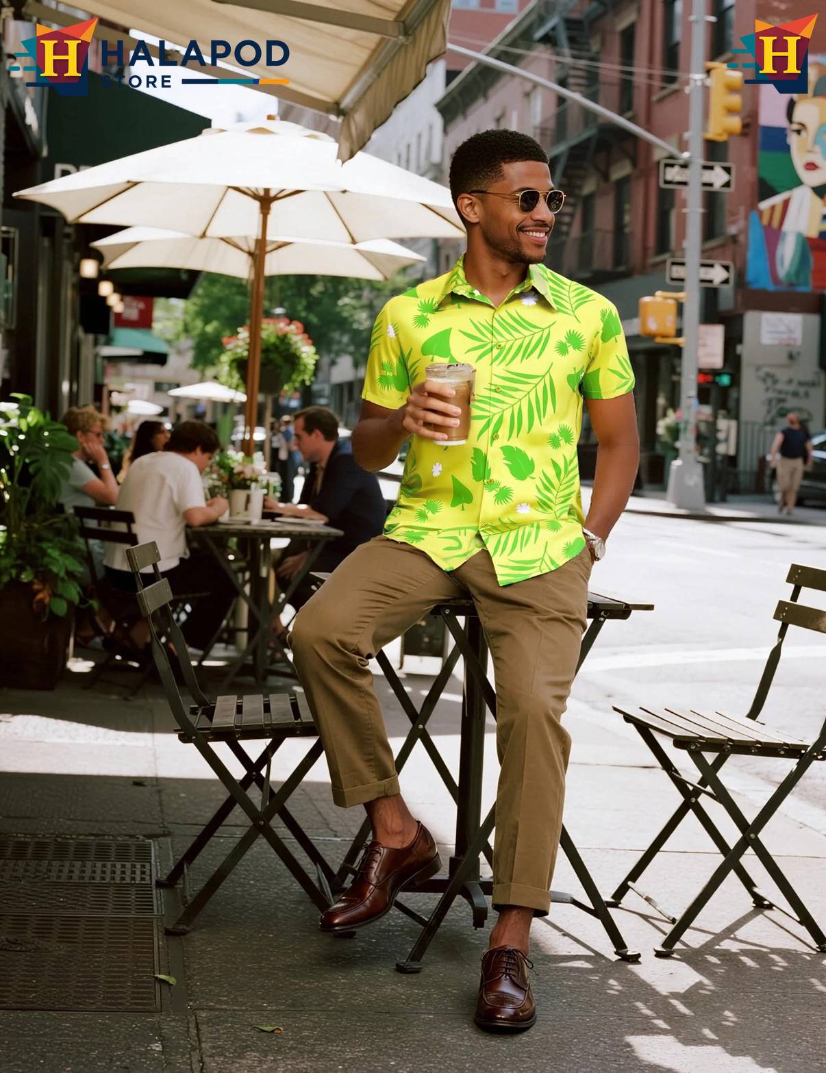 Light Green Tropical Tropical Shirt Mens Beach Button Down Short Sleeve