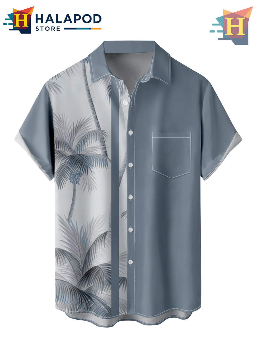Light Grey Coconut Tree Hawaiian Shirt 2026 Tropical Holiday Casual Beach Gear