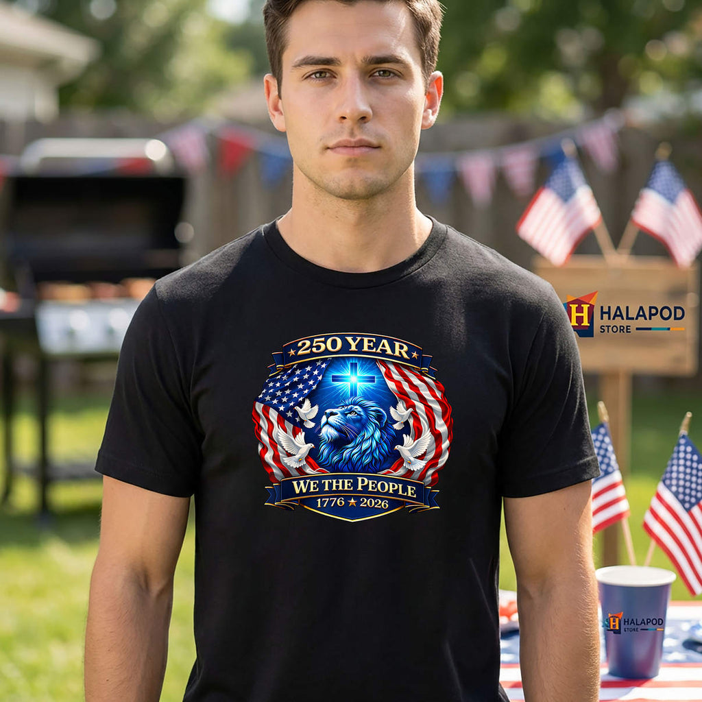 Lion Cross We The People 250th Shirt Anniversary USA Patriotic 250 Years