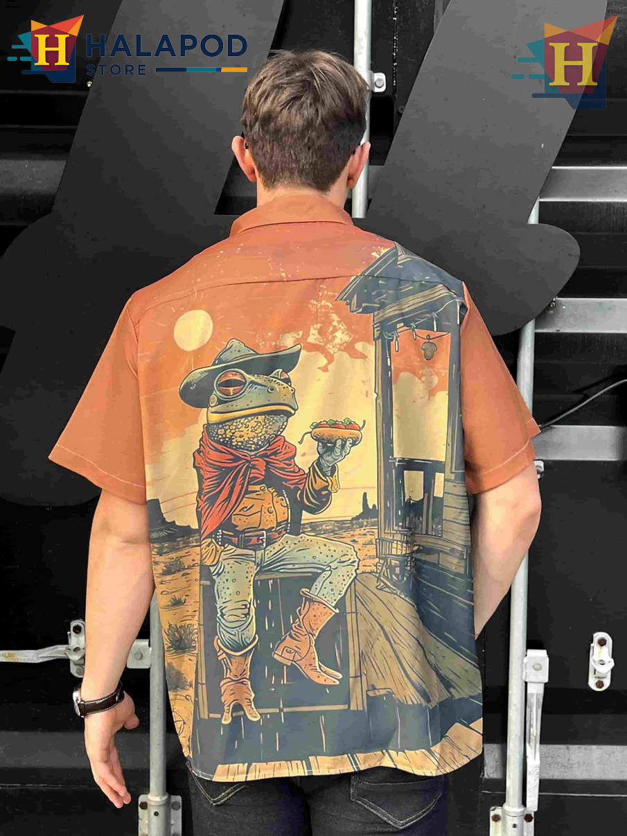 Lizard Cowboy Hawaiian Shirt Funny Bold Graphic Tropical Casual Beach Shirt