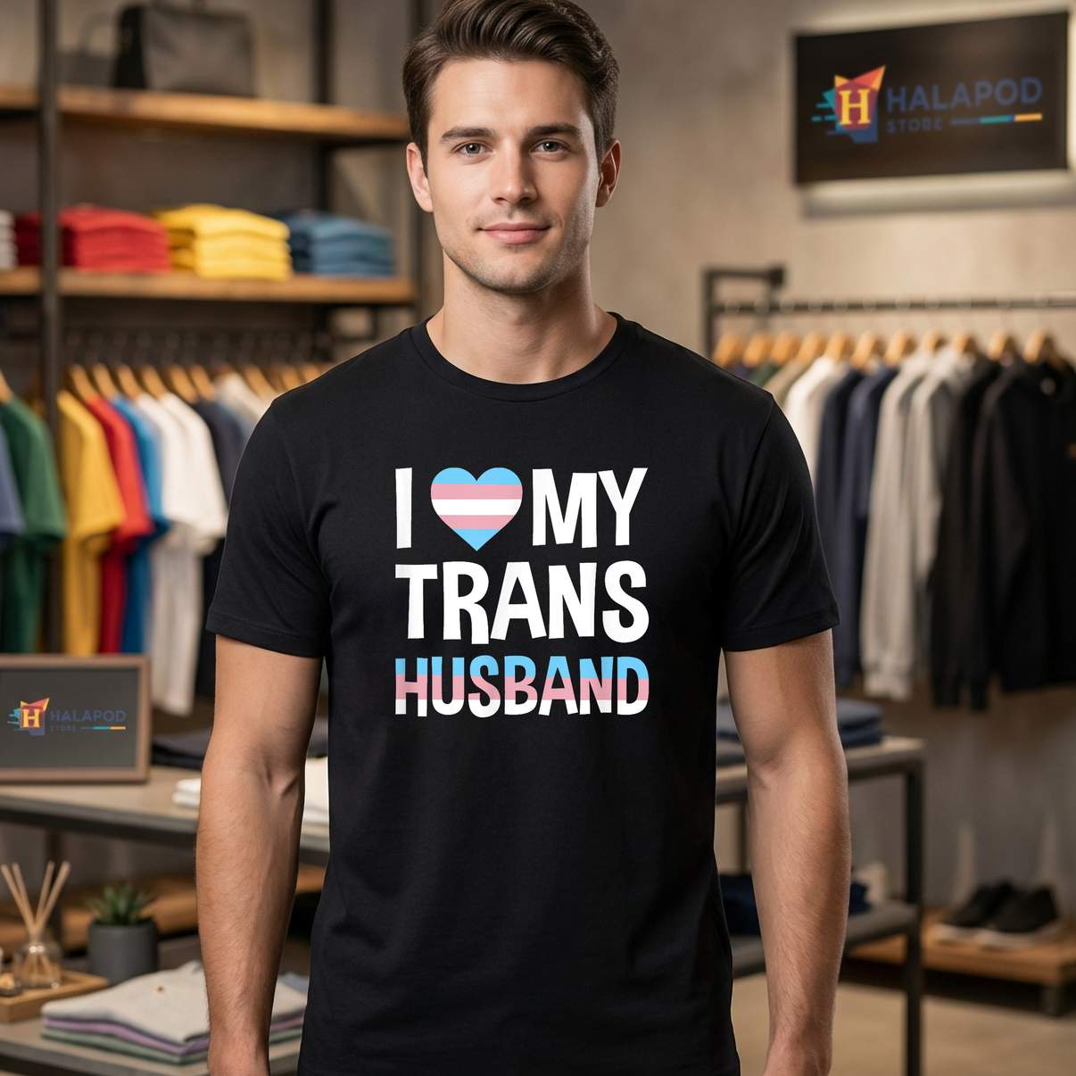 Love My Transgender Husband T-Shirt Funny LGBTQ Pride Meme Graphic Design Mens
