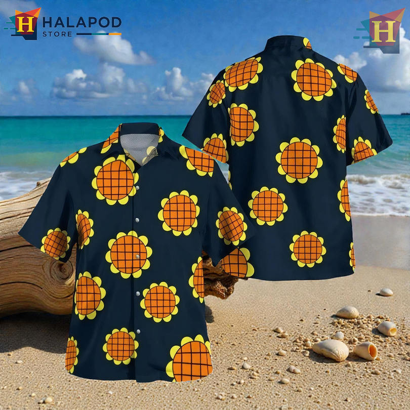 Luffy Dressrosa Lucy Sunflower Art On Personalized Hawaiian Shirt Anime Gift