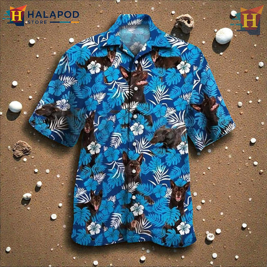 Matching Hawaiian Shirts in Australian Kelpie Blue Floral Pattern Style