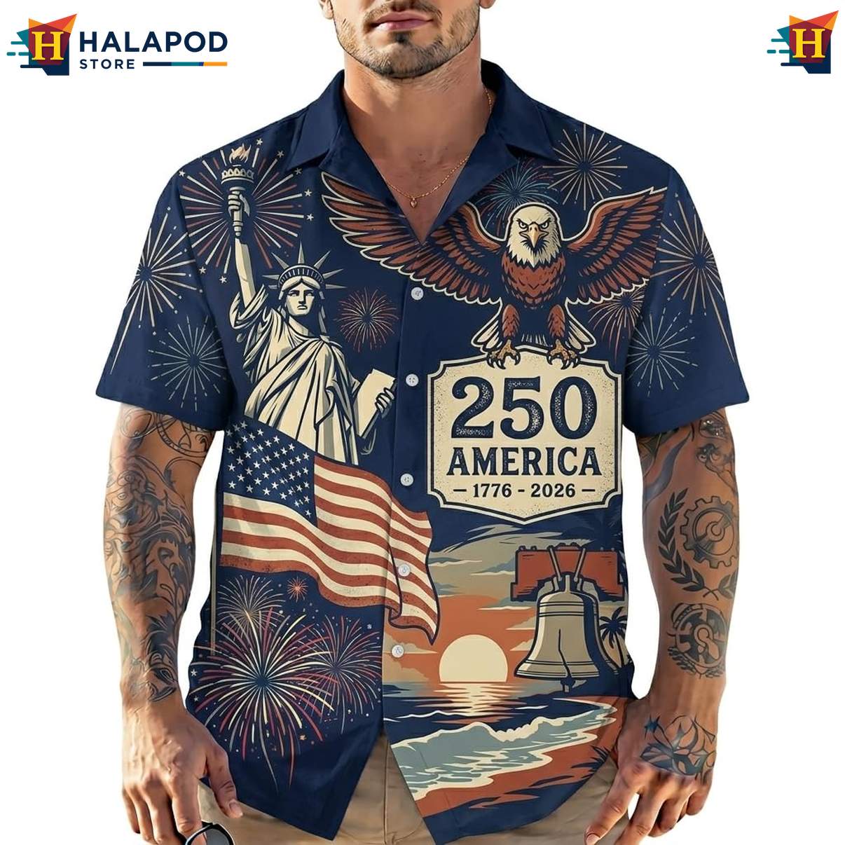 Mens 4th Of July Hawaiian Shirt Short Sleeve Button Down Independence Day