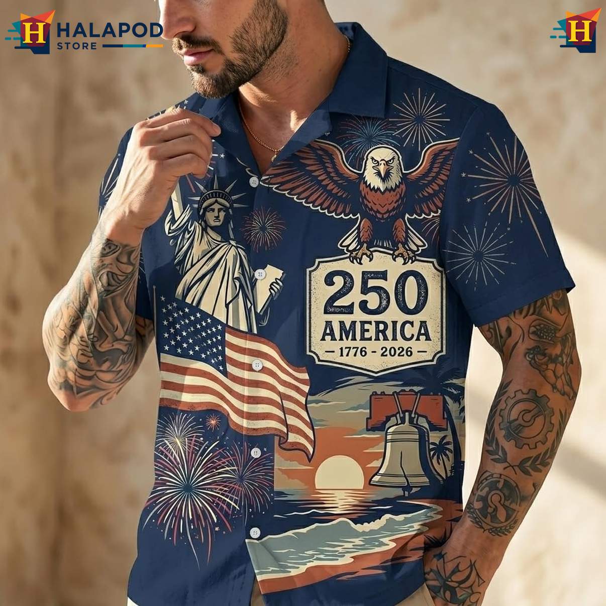 Mens 4th Of July Tropical Shirt Short Sleeve Button Down Independence Day