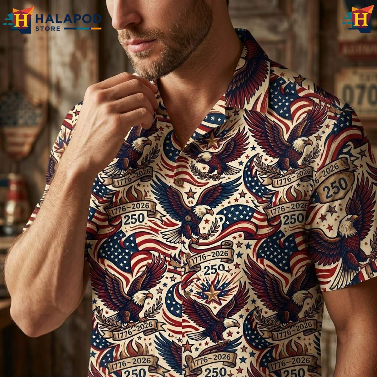 Mens 4th Of July Independence Short-sleeve button-up shirt Short Sleeve Button Down Top