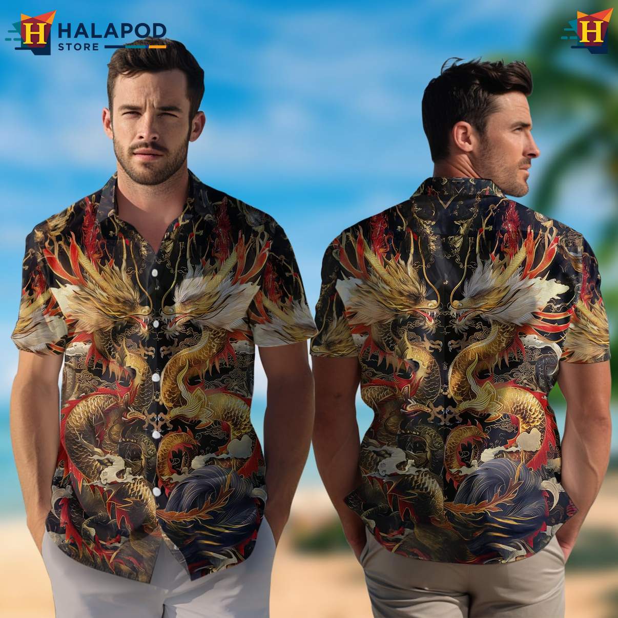 Mens Japanese Warrior Samurai Shirt Casual Hawaiian Beach Button Down Outfit