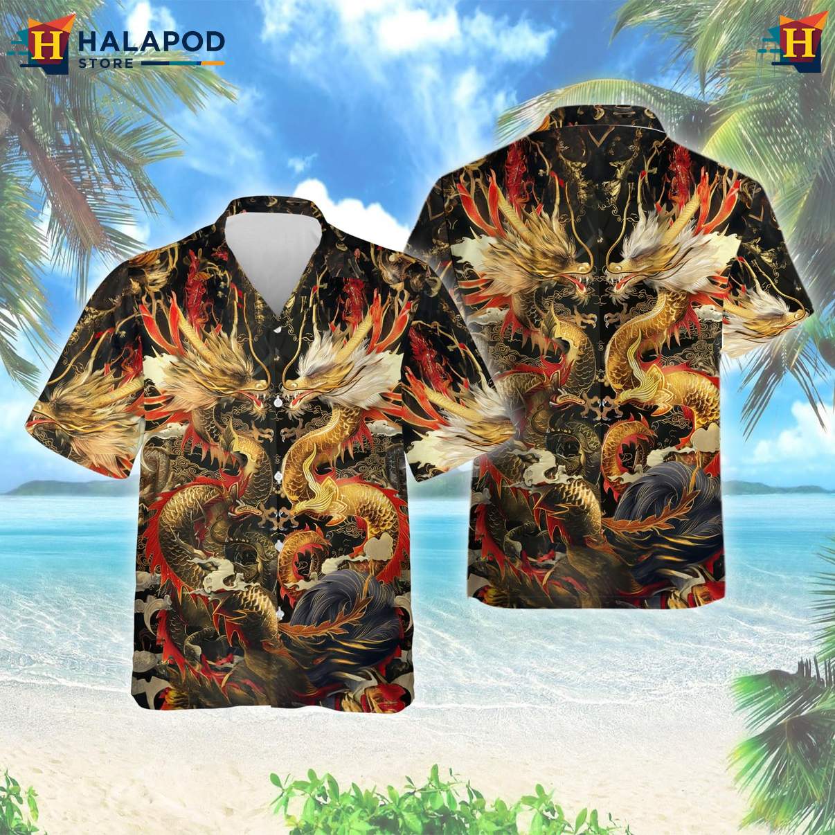Mens Japanese Warrior Samurai Shirt Casual Hawaiian Beach Button Down Outfit