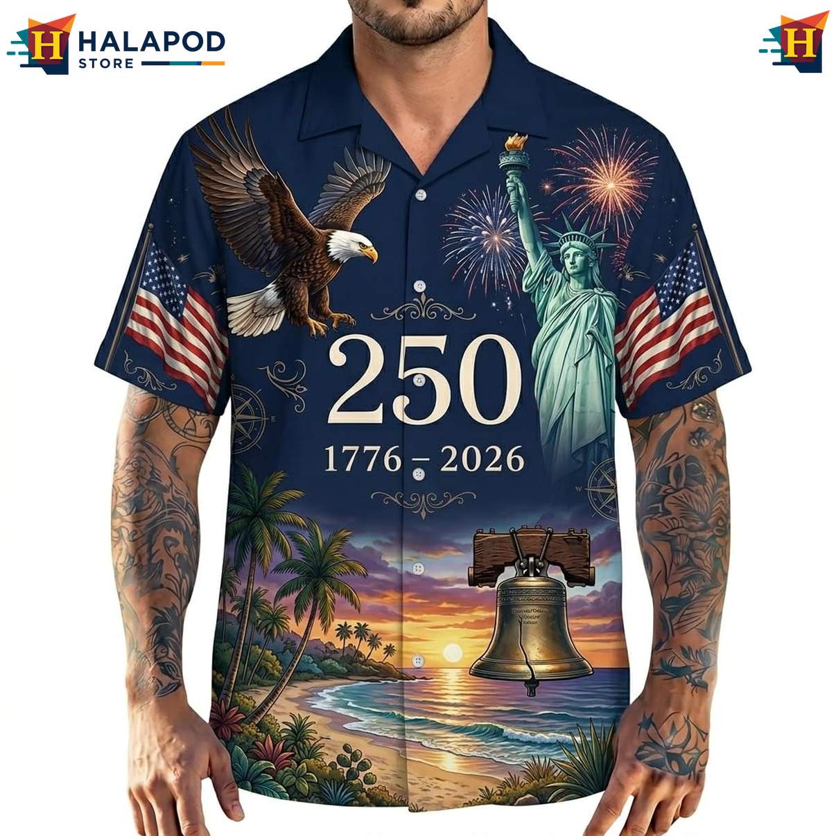 Mens Patriotic 4th Of July Hawaiian Shirt Short Sleeve Button Down Shirts