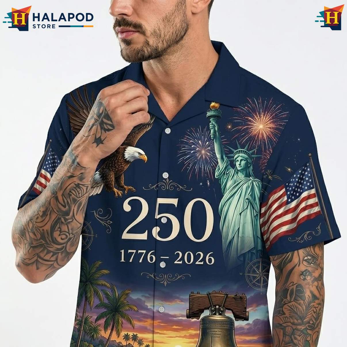 Mens Patriotic 4th Of July Tropical Shirt Short Sleeve Button Down Shirts