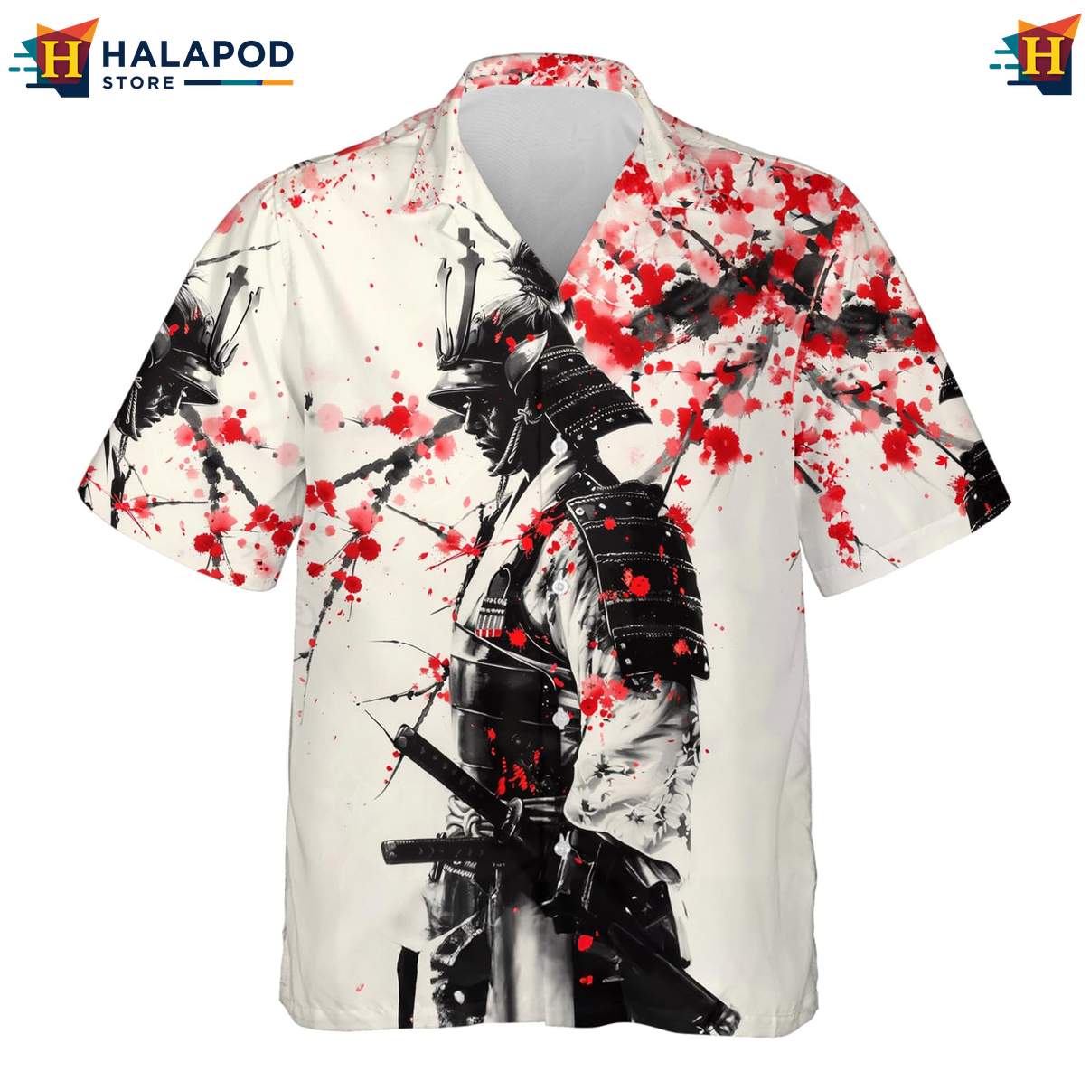 Mens Samurai Japanese Warrior Hawaiian Shirt Casual Button Down Beach Outfit