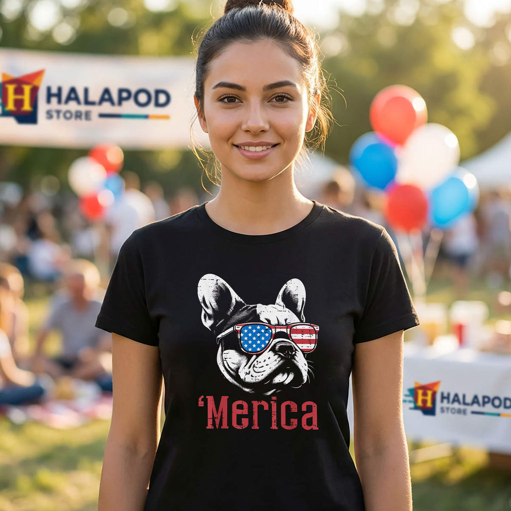 Merica Patriot French Bulldog Shirt 4th Of July Cute Dog Casual Graphic