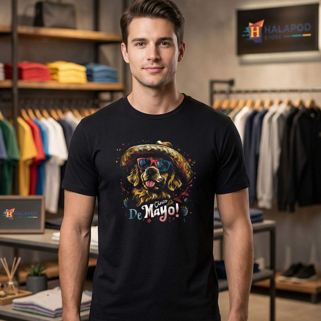 Mexican Golden Retriever Shirt Funny Cinco De Mayo Dog Graphic Casual Mens