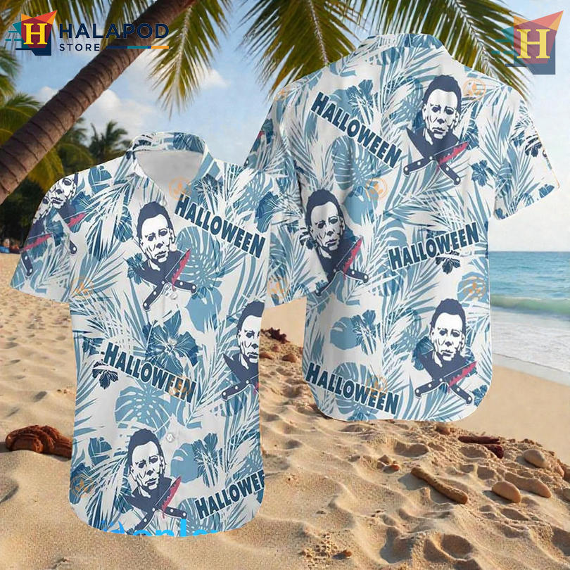 Michael Myers Horror Artwork Featured On Tropical Button Down Shirt Summer Fun