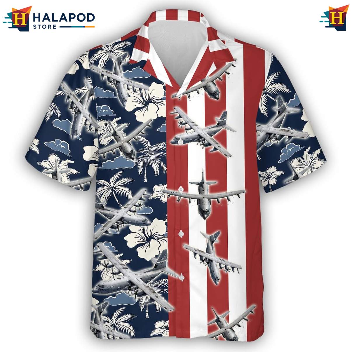 Military Airplane Hawaiian Shirt Mens Veteran Linen Button Down Beach Outfit