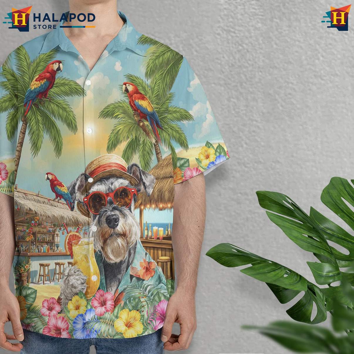 Miniature Schnauzer Aloha Shirt Funny Dog Mens Summer Beach Casual Outfit