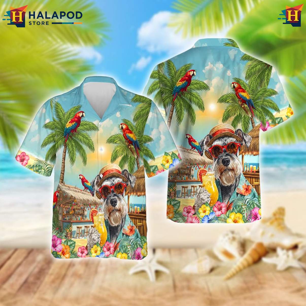 Miniature Schnauzer Tropical Shirt Funny Dog Mens Summer Beach Casual Outfit