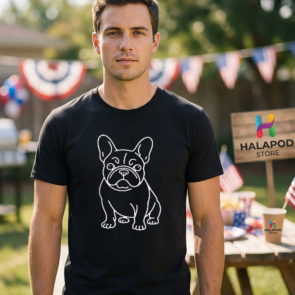 Minimalist French Bulldog Shirt Frenchie Badge Patch Line Art Casual Graphic