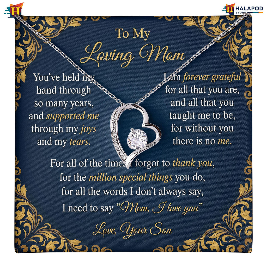 Mom Birthday Gift 2026 From Son - Held My Hand Message Card Necklace Keepsake