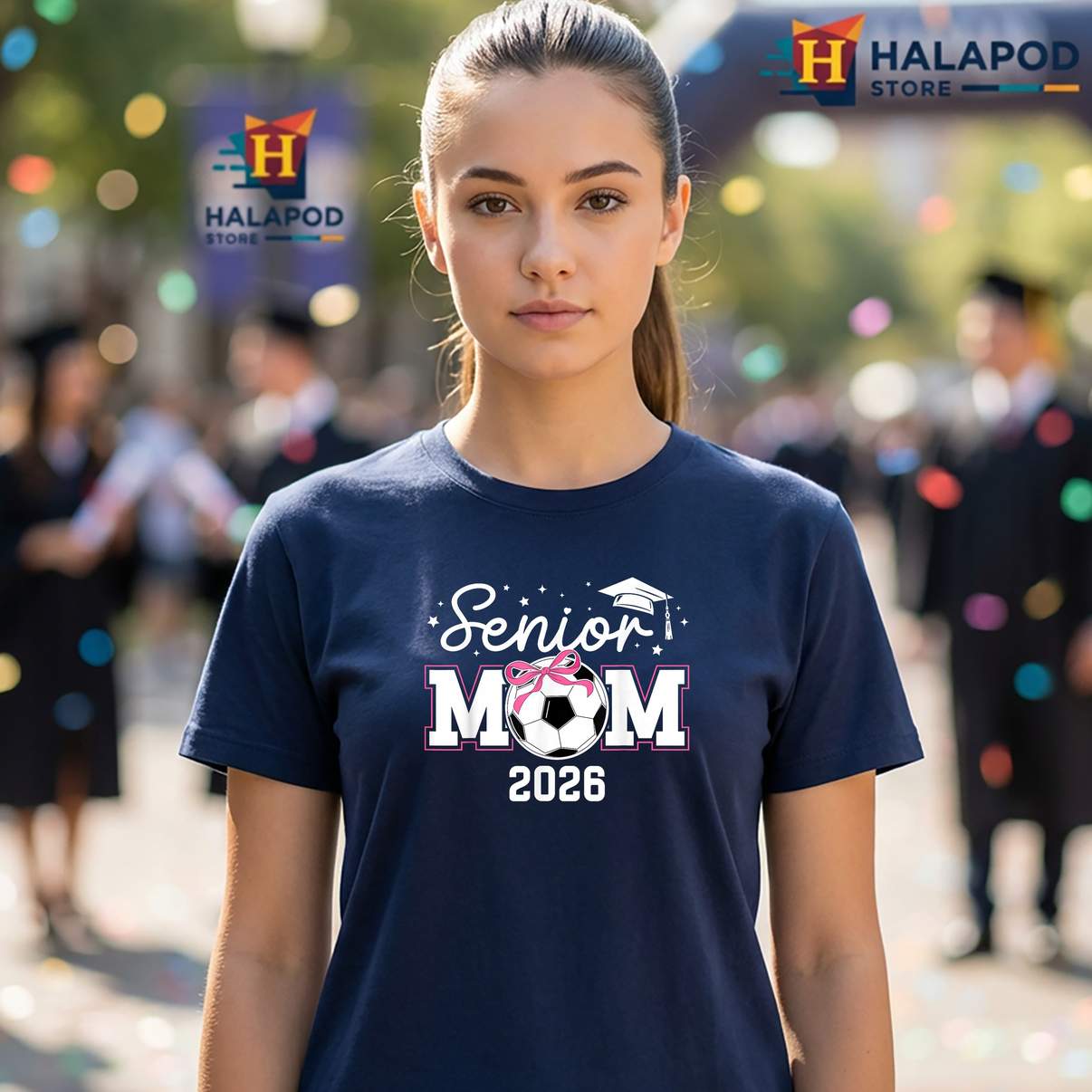 Mom Of A Senior Soccer Player Tee Shirt Class Of 2026 Graduation Graphic For Women