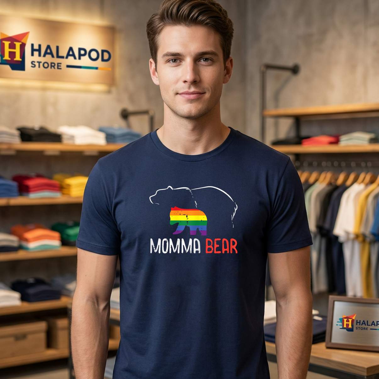 Momma Bear Rainbow Pride TShirt Gay Ally Flag LGBTQ Mom Mama Graphic For Women